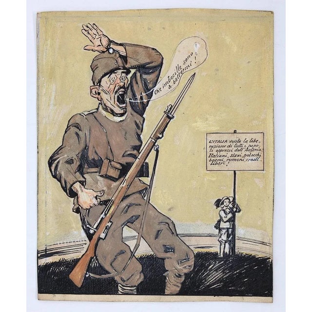 Gabriele Galantara, Montelupone \. Al Fronte, Ink/ Watercolor, 1910s For Sale - Image 3 of 3