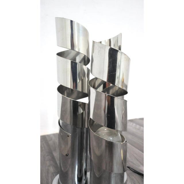 Chromed Steel Spiral Table Lamp attributed to Max Sauze, 1970s For Sale - Image 3 of 14