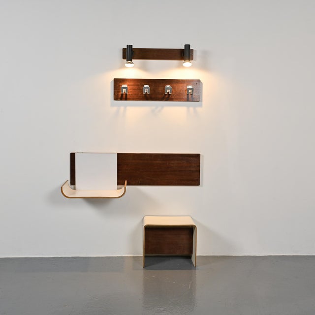 Wood Entrance Set by Pierre Guariche for Negroni, 1968, Set of 5 For Sale - Image 7 of 11