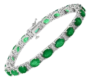 20 Carat Natural Zambian Emerald & 1.2ct Diamond Tennis Bracelet 14 Karat Gold