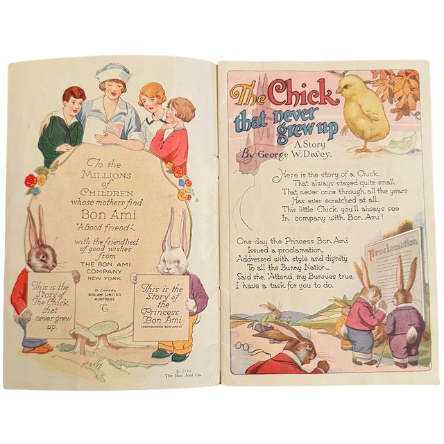 1926 Bon Ami “The Chick That Never Grew Up” Illustrated Advertising Booklet With Antique Easter Die-Cut For Sale - Image 4 of 12