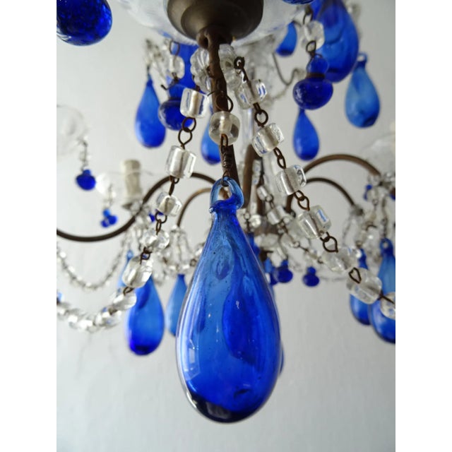 Glass Italian Mouth Blown Cobalt Blue Murano Drops Crystal Swags Chandelier, C 1920 For Sale - Image 7 of 11