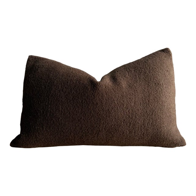 Dark Brown Wool Lumbar Pillow 12" X 20" With Down Insert For Sale