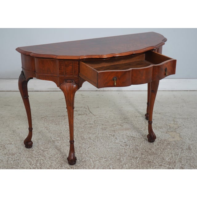 Vintage Burl Walnut George II 1 Drawer Console Table For Sale - Image 4 of 18