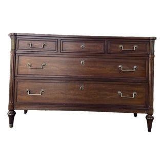 Vintage Kindel Neoclassical Walnut Seven-Drawer Dresser With Fluted Columns & Brass Hardware For Sale