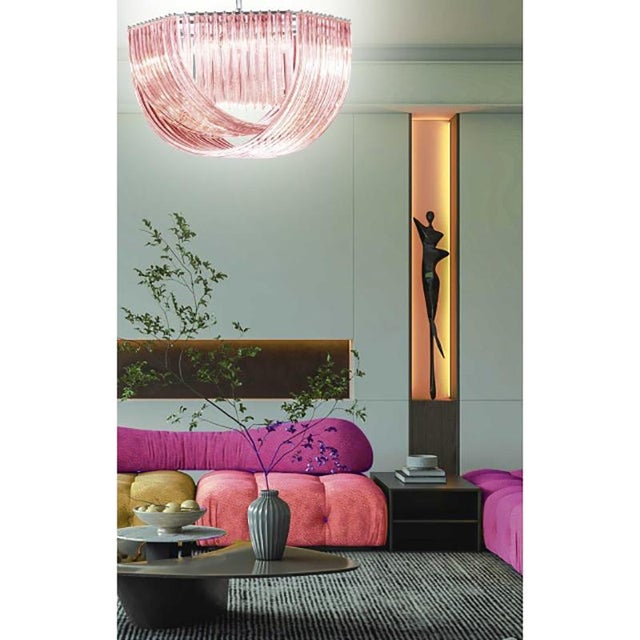 Contemporary Hexagonal Pink Bundled Triedro Murano Glass Chandeliers by Simoeng, Set of 2 For Sale - Image 3 of 4