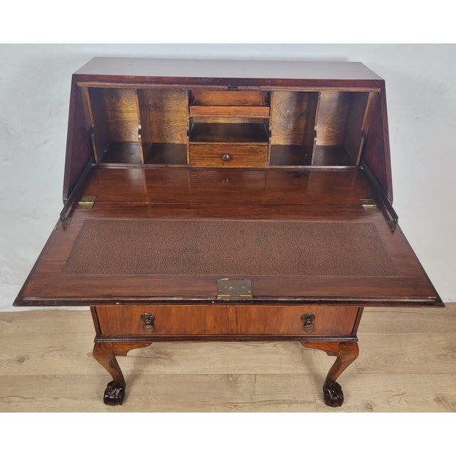 Wood Vintage Secretaire in Teak and Leather, 1930s For Sale - Image 7 of 18