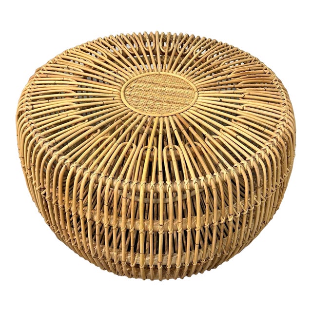 Hand Woven Round Top Natural Rattan Ottoman Chairish