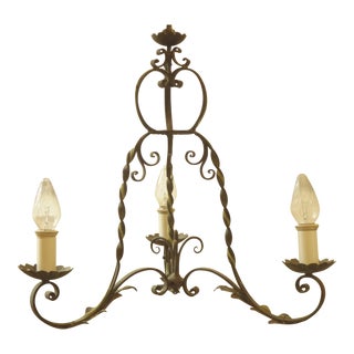 Vintage French Green Iron Chandelier For Sale