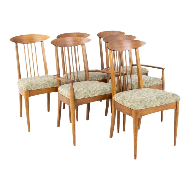 Broyhill Sculptra Brutalist Mid Century Walnut Cats Eye Dining Chairs Set of 6 Chairish