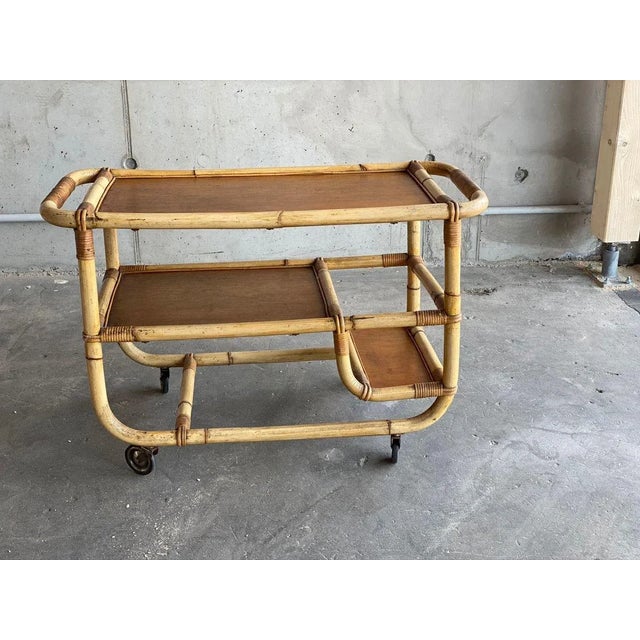 Wood Vintage Bamboo Trolley, 1940s For Sale - Image 7 of 18