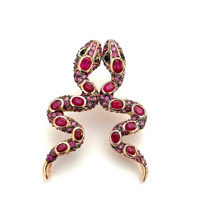 Bochic “Orient” Ruby & Multi Sapphire Serpent Earrings Set In 18K Gold & Silver - a pair For Sale - Image 4 of 9