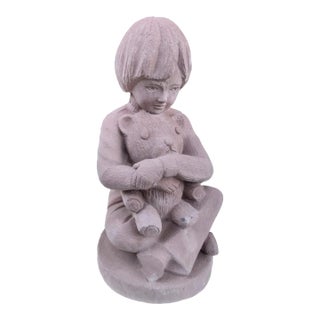 1982 Patrice Hannon for Austin Productions Boy With Teddy Bear Figurine Signed For Sale