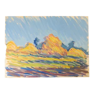 20th Century American Impressionist Fauvist Gouache Watercolor Painting of Haystacks