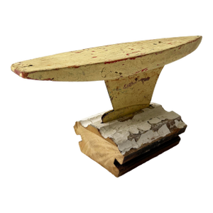 Vintage Wood and Metal Pond Yacht Sailing Boat Hull With Keel – On Folk Art Stand