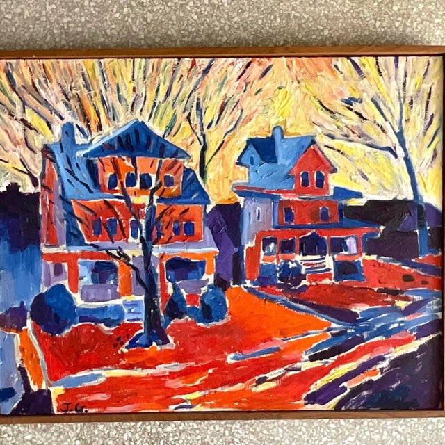 Vintage Boho Signed Original Abstract Expressionist Oil Painting on Canvas For Sale - Image 9 of 13