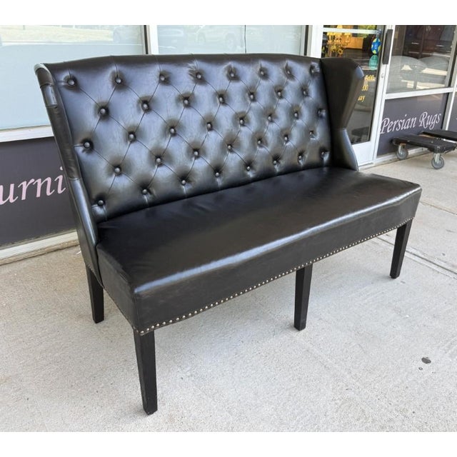 Arhaus Arhaus Black Tufted Leather Settee For Sale - Image 4 of 12