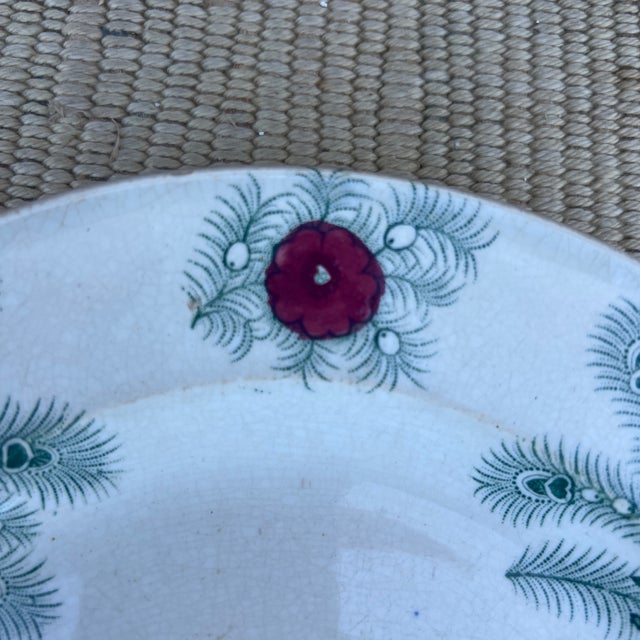 Farmhouse A Nice Antique Staffordshire "Feather" Pattern Green Transfer Decorated Plate, Circa 1830's For Sale - Image 3 of 12