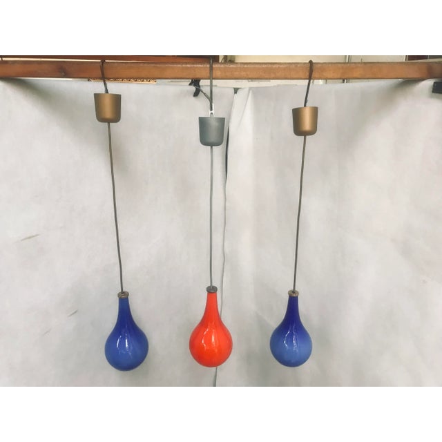Blue and Red Double-Layered Glass Ceiling Lights, 1970s, Set of 3 For Sale - Image 6 of 11