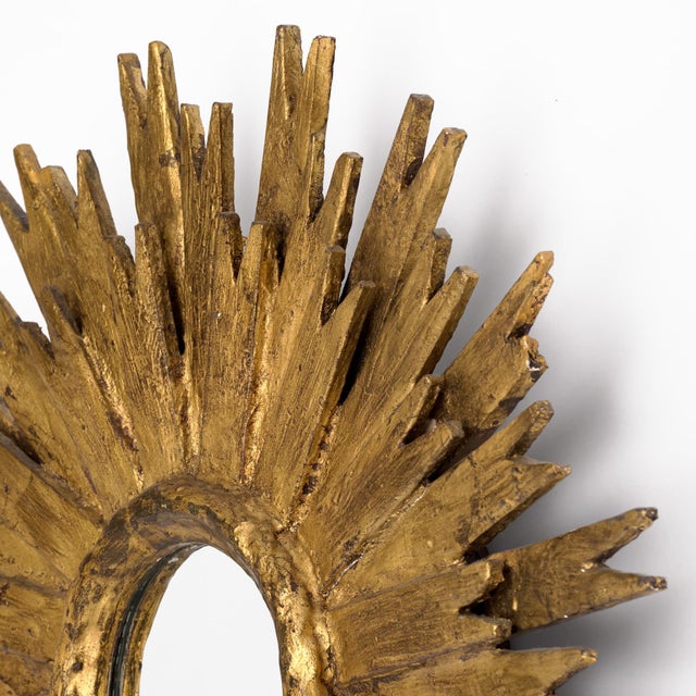 Wood Spanish Mid-Century Modern Giltwood Sunburst Mirror, Circa 1980 For Sale - Image 7 of 9