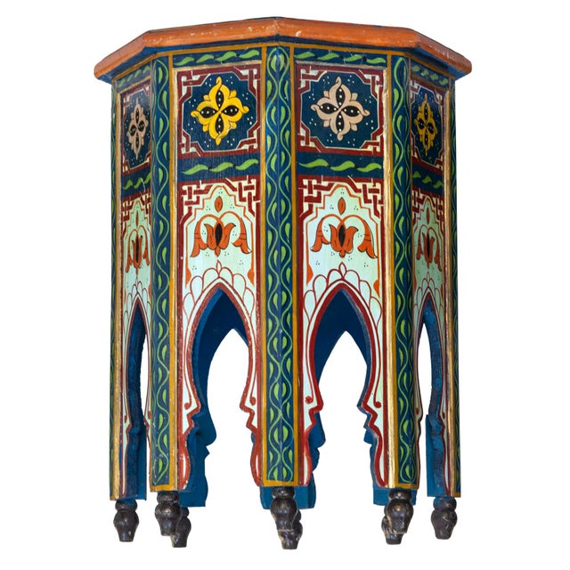 Green Pair Of Vintage Hand Painted Moroccan Side Tables For Sale - Image 8 of 14
