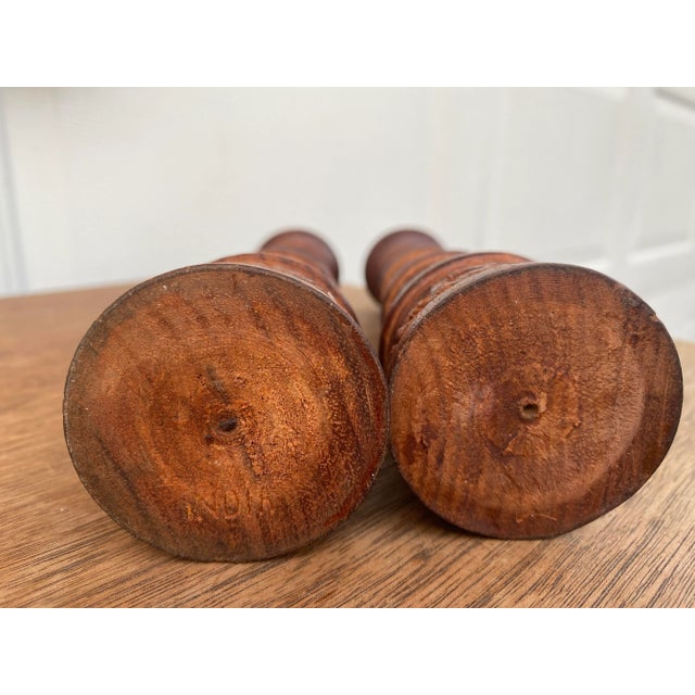 Mid 20th Century Vintage Carved Wood Moorish Style Candle Holders- a Pair For Sale - Image 5 of 6