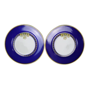 Mid 20th Century Pair of Hermes Paris "Cocarde De Soie" Porcelain Dinner Plates