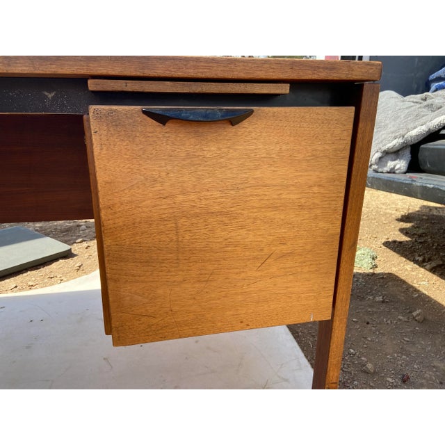 Jens Risom Design Vintage Mid Century Modern Walnut Executive Desk For Sale - Image 9 of 12