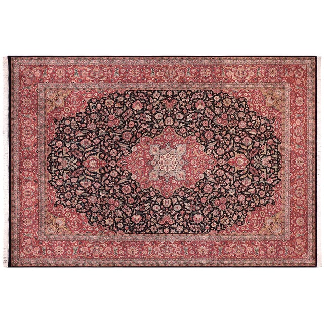 Black Traditional Kashan 1990's Medallion Pak-Persian Black/Red Wool Rug - 9'0'' X 12'3'' For Sale - Image 8 of 9