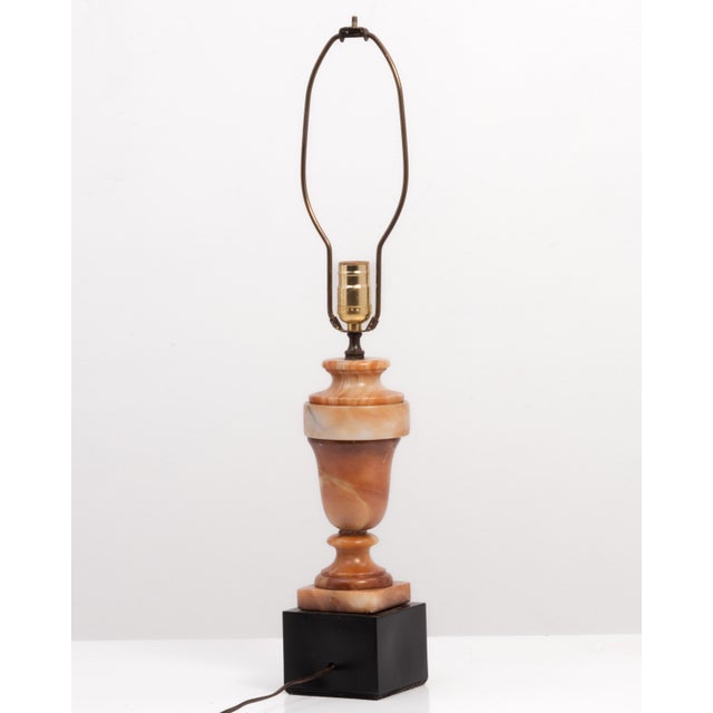 1950s Mid Century French Hand Carved Rose Alabaster Lamp For Sale - Image 4 of 11