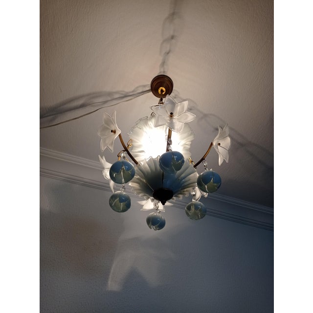 Vintage 1970s Murano White Glass Chandelier | Chairish
