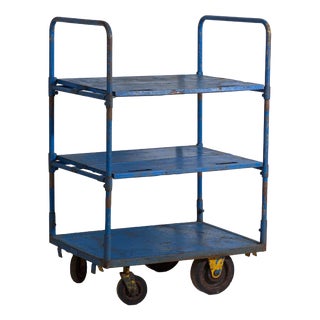 Industrial Serving Bar Cart in Metal For Sale