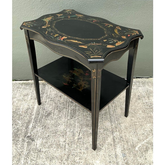 Vintage Hand Painted Chinoiserie Side Table For Sale - Image 10 of 12