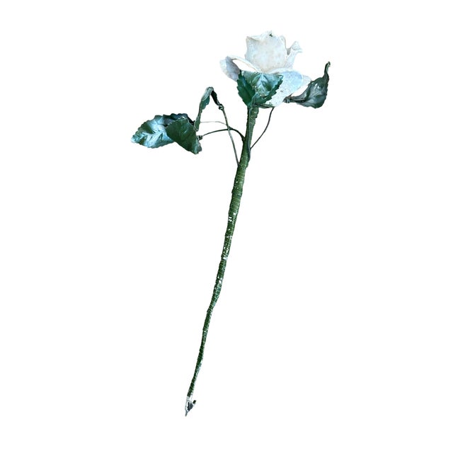 Antique Italian Porcelain Flower Roses Tole on Stems- Set of 4 For Sale - Image 4 of 7