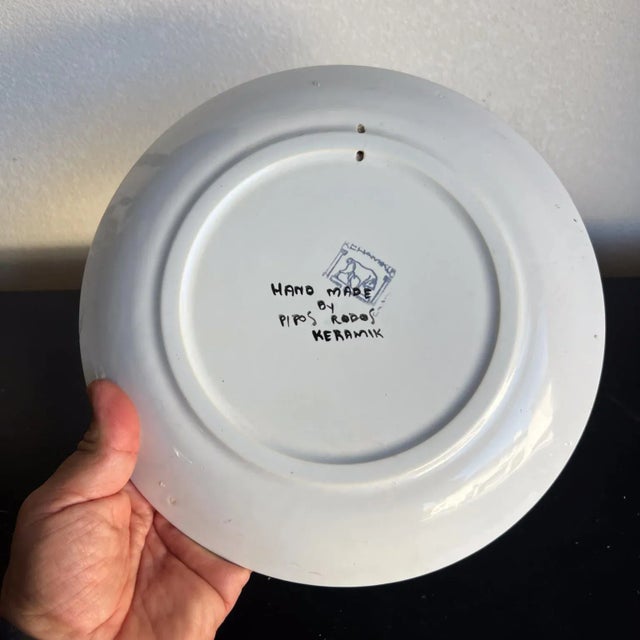 Rodos Keramik Decorative Hand Painted Green Plate Wall Decor For Sale - Image 9 of 12