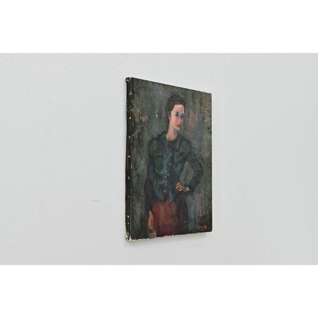 French 19th Century Portrait of a Woman in Green Blouse For Sale - Image 4 of 7