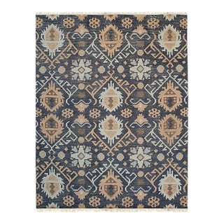 8x10 Black Hand-Knotted Wool Linked Medallions Classic Traditional Carpet Rug For Sale