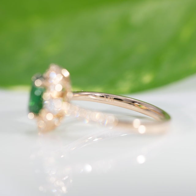 1.9Ct Tsavorite Ring With Earth-Mined Diamond Accents: Solid 14k Gold, 8x6mm, Size 6.75 For Sale - Image 9 of 9