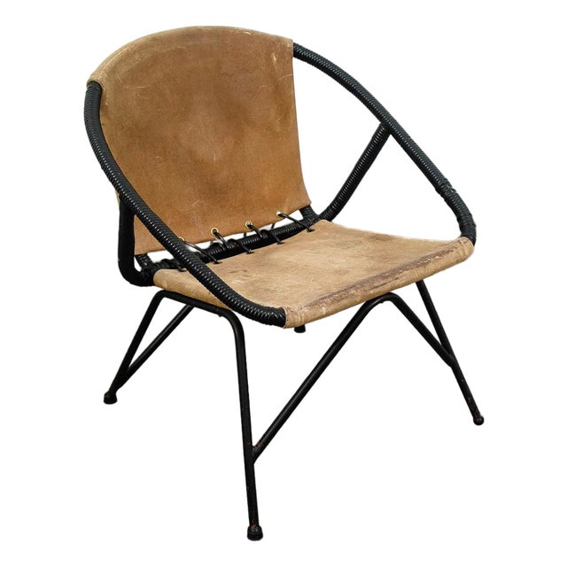 Mid Century Danish Modern Side Chair Round Ole Attributed to Erik Jorgensen Tan Suede Black For Sale