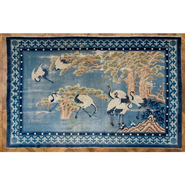 Antique Chinese Ningxia Rug with Storks For Sale - Image 6 of 9