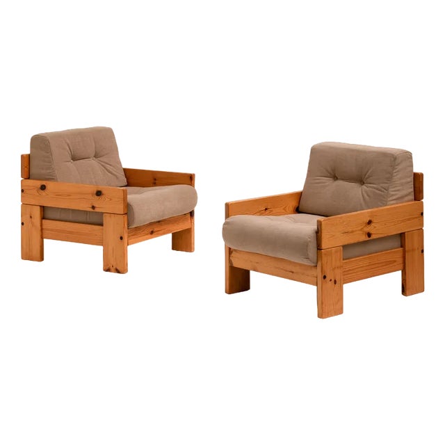 Set of Vintage Italian Pine Lounge Chairs, 1970s For Sale