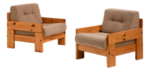 Set of Vintage Italian Pine Lounge Chairs, 1970s