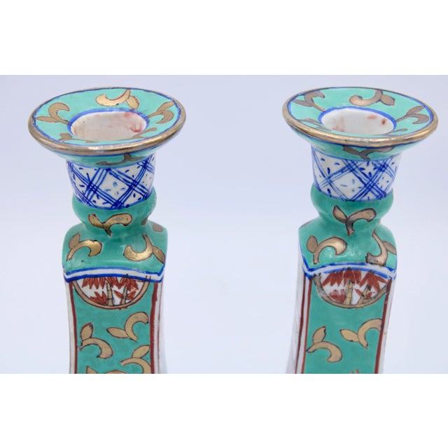 1960s 1960s Vintage Chinoiserie Ceramic Turquoise Candlesticks by Nora Fenton For Sale - Image 5 of 10