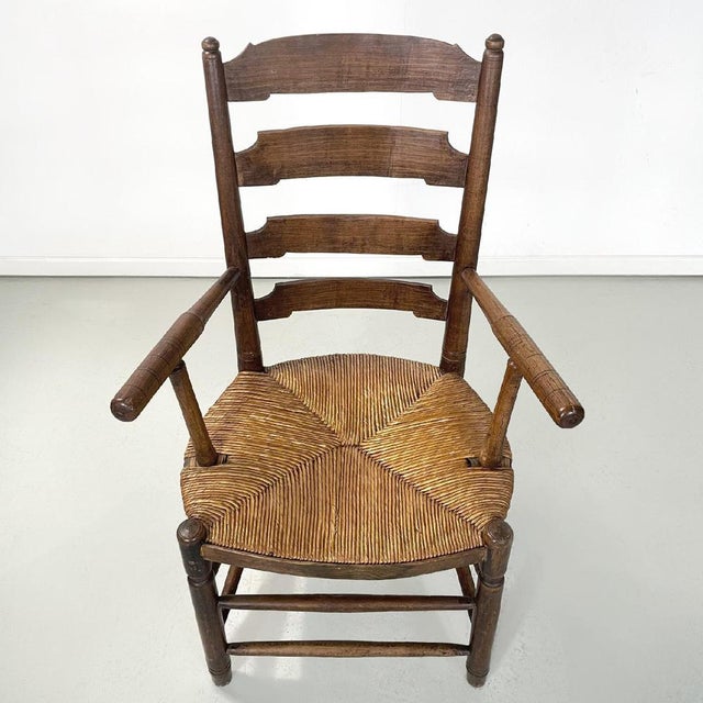 French Wood Oak and Straw Chair with Armrests Decorations, 1890s For Sale - Image 5 of 18