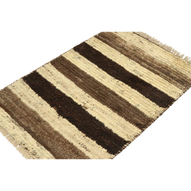 Rug & Kilim 1950s Vintage Gabbeh Tribal Rug in Beige and Brown Stripes For Sale - Image 4 of 6