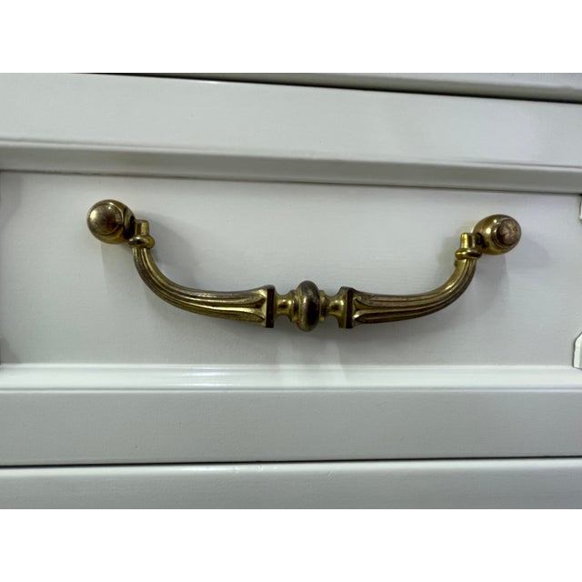 Vintage American of Martinsville Off-White Lacquered Triple Dresser With Original Brass Hardware For Sale - Image 11 of 17