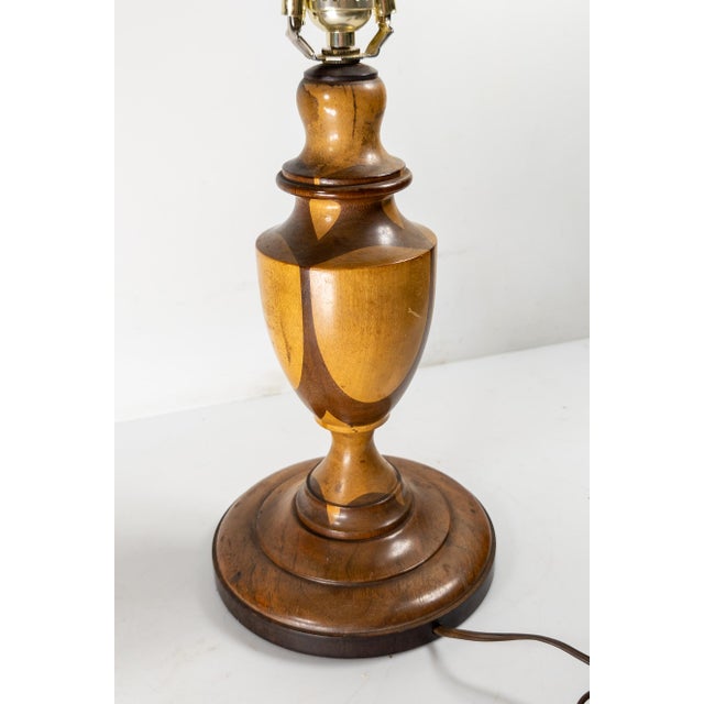 Shabby Chic 19th Century American Folk Art Turned Parquetry Wood Table Lamp For Sale - Image 3 of 10