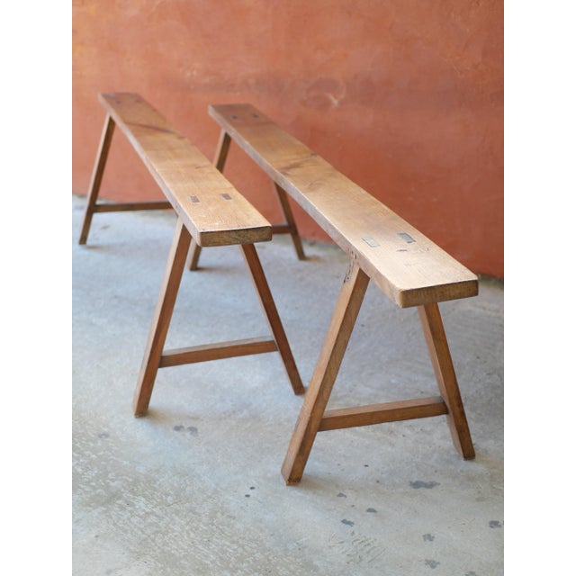 1950s Vintage Farm Benches, 1950s, Set of 2 For Sale - Image 5 of 12