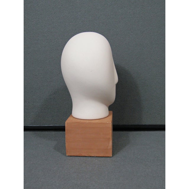 1970s Cycladic-Style Modernist Bisque Ceramic Head Sculpture on Wooden Base For Sale - Image 5 of 10