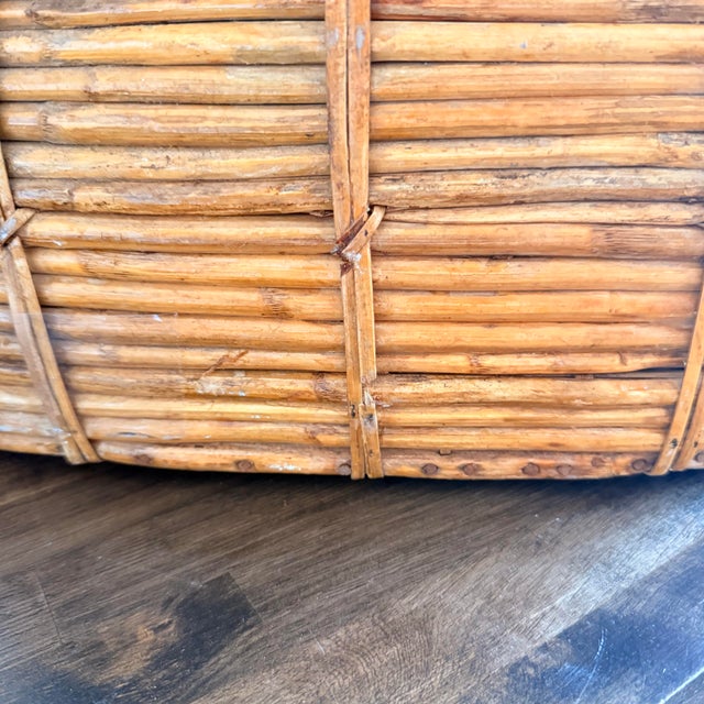 1970s Oversized Gabriella Crespi Style Brass Trim Rattan Storage Basket For Sale - Image 5 of 9